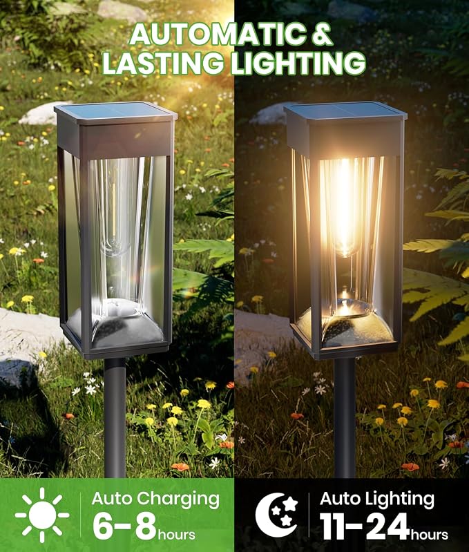 BITPOTT Solar Lights Outdoor Pathway, 4 Pack 2-in-1 Warm&Cool, Bright Solar Path Lights Waterproof IP65, Solar Outside Light Auto On/Off, Long Lasting Light for Yard, Patio, Garden, Landscape Decor