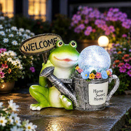 Solar Garden Outdoor Statues Frog Statues with Solar Light, Outdoor Mushroom Frog Figurines Decorations Yard Decor for Patio Balcony Lawn Ornament, Unique Housewarming Gifts for Women