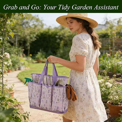VerdantVibes Gardening Tool Set - 10 Piece Stainless Steel Garden Tools with Wood Handle, Pruners & Purple Lavender Print Tote Bag - Heavy Duty Gardening Gifts for Women Mom & Purple Lovers