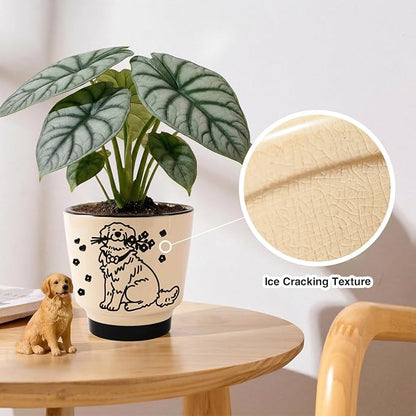 Ceramic Planter 5 Inch Plant Pots Indoor Succulent Plant Pot Cute Flowerpot | Unique Dog Pattern for Home, Garden, Patio and Office Decor