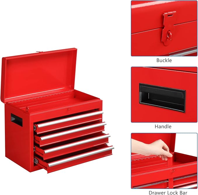 TUFFIOM 5-Drawer Rolling Tool Chest, Tool Storage Cabinet w/Drawers, Lockable Wheels, Detachable Top & Adjustable Shelf, Mechanic Tool Organizer Box for Garage, Workshop, Warehouse & Repair Shop
