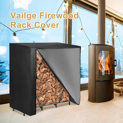 Vailge Firewood Rack Cover 6FT, Waterproof Firewood Rack Outdoor Cover with Full Front Zipper & Windproof Straps, Heavy Duty 600D Oxford Log Protector for All Seasons