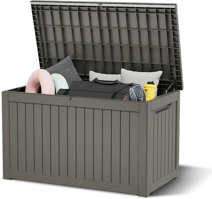Outdoor Storage Box, 280 Gallon Resin Deck Boxes Outdoor Waterproof For Patio Furniture, Garden Tools, Pool Supplies, Lockable And UV Resistant (Striped Gray)