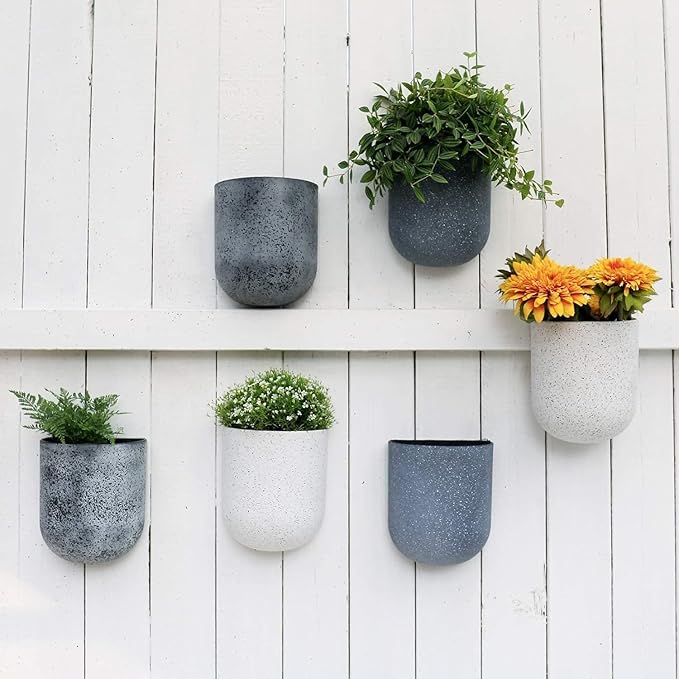 LA JOLIE MUSE Wall Hanging Planters for Indoor Plants，Hanging Flower Pots for Air Plants Succulent, Set of 2, 5.7L*4.1W*7H, Weathered Gray