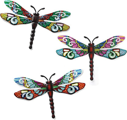 Metal Dragonfly Wall Decor，Outdoor Patio Fenxce Wall Art,Hanging Decorations for Living Room, Bedroom, 3 Pack