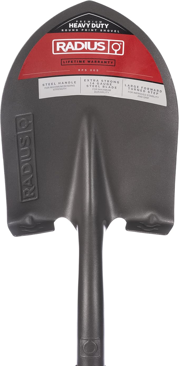 Radius Premium D-Handle Round-Point Shovel, Steel Shaft