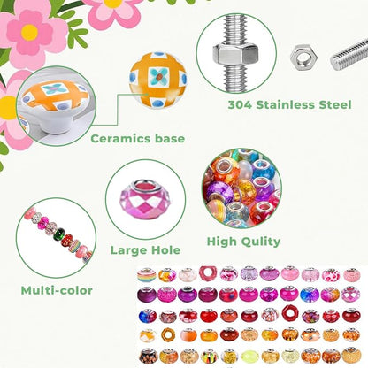 178 Pcs DIY Beaded Garden Stakes Kit with Cartoon Stoppers | Garden stakes kit with beads colorful crystal stoppers DIY fairy wands, garden decor, outdoor crafts