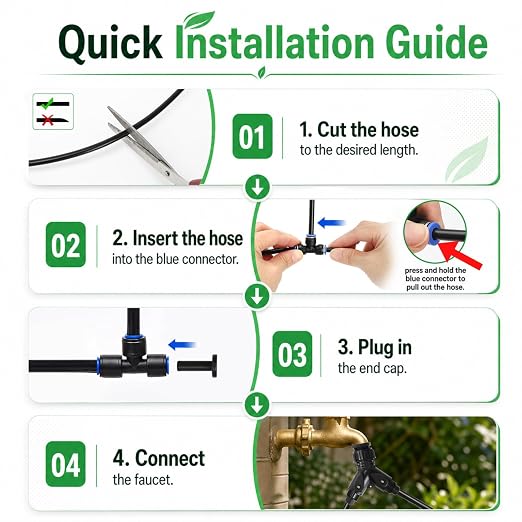 240Ft 1/4" Drip Irrigation System, 360° Adjustable Copper Nozzles, Save 80% Watering System for Garden, Upgraded DIY Kit for Outdoor Plants, Raised & Flower Beds, Landscape, Greenhouse, Yard