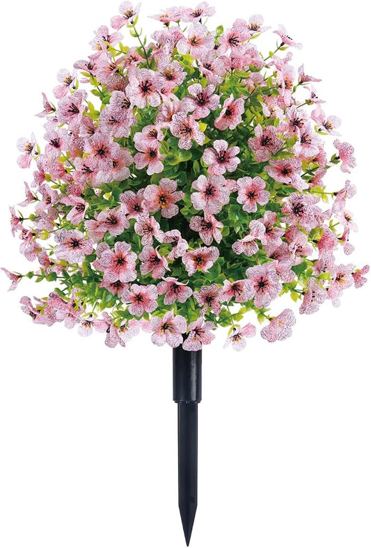 24 Inch Artificial Flower Stake Outdoor Decor - Multi-Color Garden Stakes for Yard & Lawn, No Fade Heavy Duty Plastic, All Season Decoration (Pink)