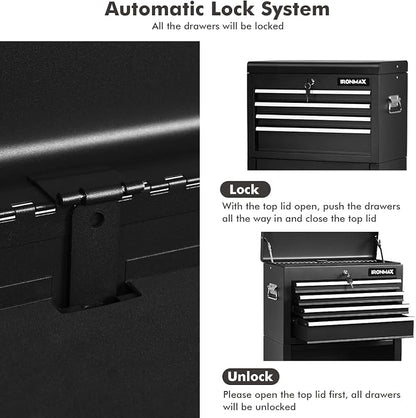Goplus Tool Chest, 3-in-1 Rolling 6 Drawers Tool Cabinet with Detachable Top Toolbox, Middle Tool Storage, Universal Lockable Wheels, Protective Liner, Auto Lock, Metal Tool Box for Garage Workshop