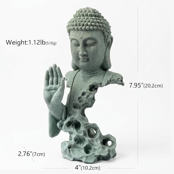Buddha Head Statue Natural Sandstone Material for Aquarium Decorations Garden Statue Zen Ornament Outdoor Courtyard Decor Meditation Fish Tank Indoor Feng Shui Gift (7.9''H-Fearless Buddha)