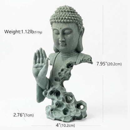 Buddha Head Statue Natural Sandstone Material for Aquarium Decorations Garden Statue Zen Ornament Outdoor Courtyard Decor Meditation Fish Tank Indoor Feng Shui Gift (7.9''H-Fearless Buddha)