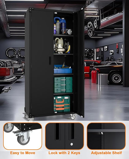 Garvee Storage Metal Cabinet 71" with Doors and 4 Shelves Adjustable Adjustable Feet and Lock Tall Storage Cabinet for Pantry Garage Craft Bedroom Office Shop