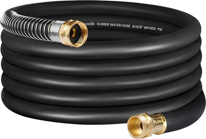 Heavy Duty Rubber Garden Hose 30FT x 5/8", Flexible Water Hose with 360° Swivel Brass Fittings, 300 PSI Working, 1000 PSI Burst, All Weather Outdoor Hose for Irrigation, Black B30GH06