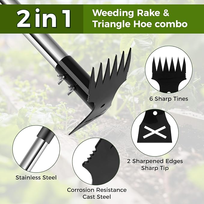 Weed Puller Tool with Long Handle - 44" Heavy Duty Manual Weeder & Garden Hoe, 2 in 1 Uprooting Tool for Yard, Lawn, Flower Bed, and Patio, Durable Weed Remover for Gardening (44")