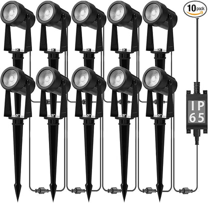 Banord Outdoor Landscape Lighting, 10 Pack Low Voltage LED Spot Lights with Transformer, IP65 Waterproof, 2700K Warm White for Yard, Garden, Lawn, Plants