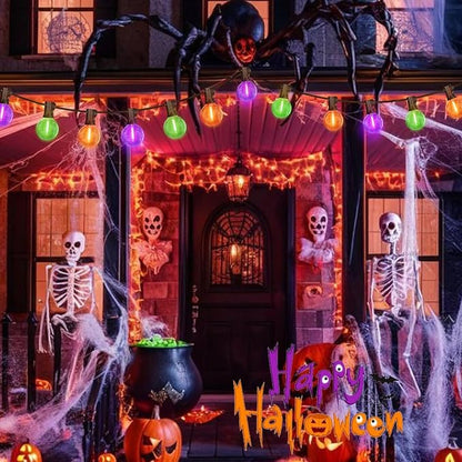 LAMPHOME Globe Outdoor Halloween String Lights,2 Pack 26FT Patio Lights with 12+1 Edison Shatterproof Bulbs, Connectable Dimmable Waterproof for Backyard Porch Halloween Decor, Orange Green Purple