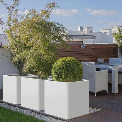 White Steel Square Planter 24" L x 24" W x 25" H,Cube Heavy Duty Flower Pot for Outdoor Plants with Drainage Holes,Metal Planter Box for Indoor and Outdoor All-Weather Use