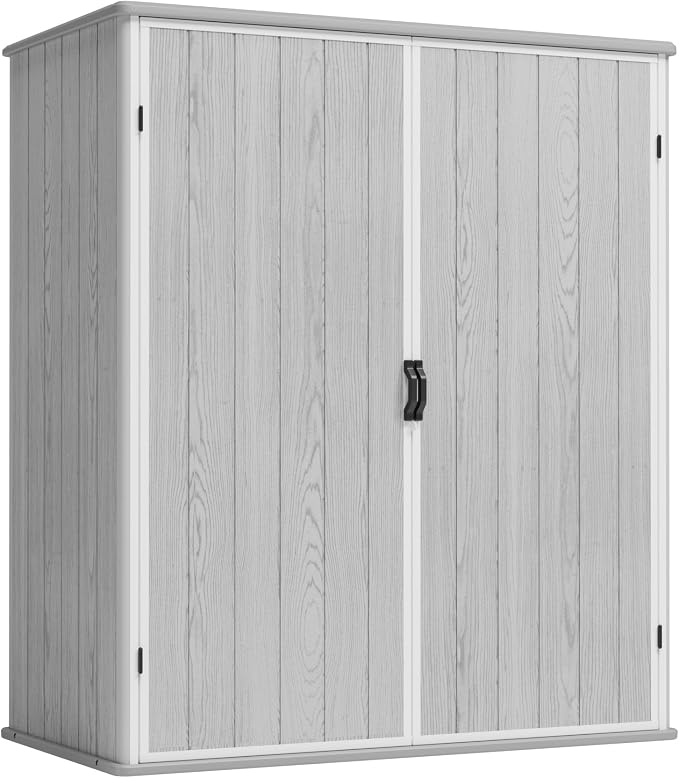 Greesum 5X3FT Plastic Storage Shed with Floor, Resin Outdoor Storaged Shed with Lockable Door, Easy Assembly All-Weather Tool Sheds for Yard, Patio, Garden, Light Gray (4.7×2.5FT)