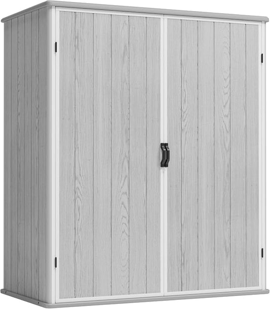 Greesum 5X3FT Plastic Storage Shed with Floor, Resin Outdoor Storaged Shed with Lockable Door, Easy Assembly All-Weather Tool Sheds for Yard, Patio, Garden, Light Gray (4.7×2.5FT)