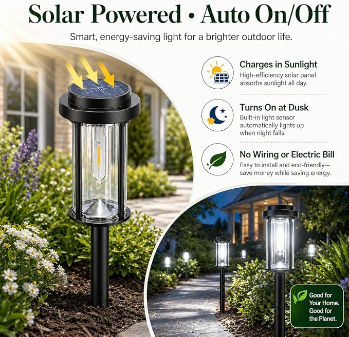 DERAYSION Solar Lights Outdoor Pathway, 8 Pack Large LED Solar Garden Lights, 21" Tall IP65 Waterproof Dusk to Dawn Outdoor Solar Lights for Yard, Path, Driveway