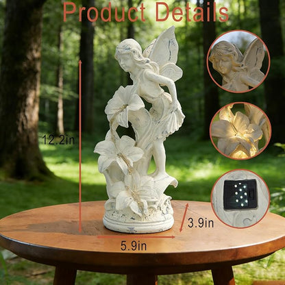 Angel Figurines Garden Statue with Solar Powered Light 12.2IN | Resin Angel Statue Decor for HOME Patio Lawn Yard Balcony, Resin Angel Sculpture, Memorial Gift for Mom/Grandma/Garden Lovers