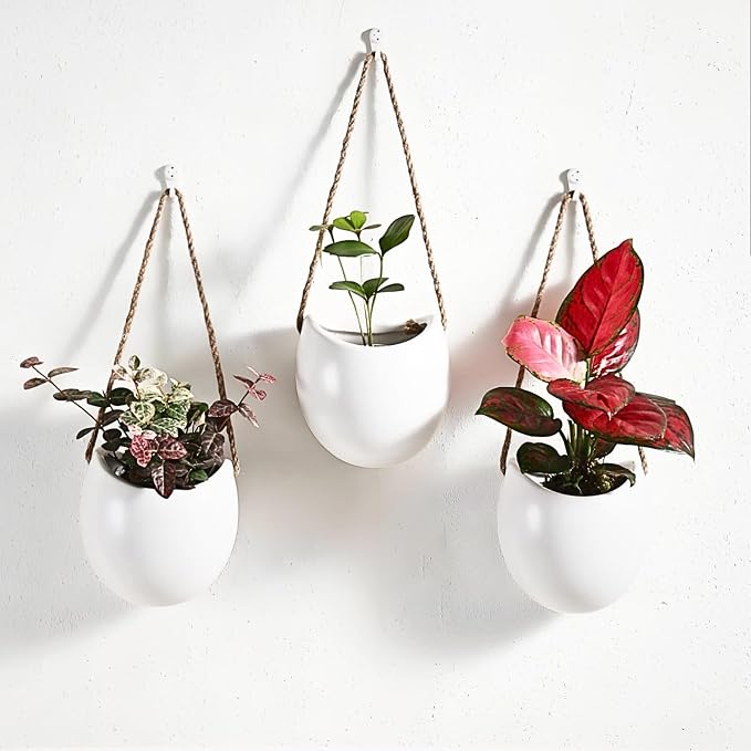 Set of 3 Ceramic Wall Planters Decor Small Hanging Vases Lovely Flower Pots | Wall Decor for Home, Entryway, Hallway, Deck, Bathroom, Living Room, Dining Room, Garden, Farmhouse, Restaurants, Office, etc