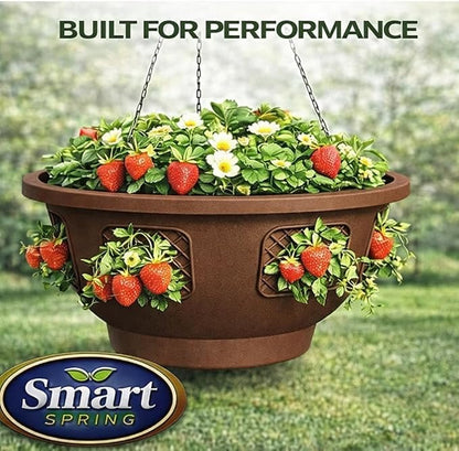 Ultimate Hanging Baskets - Strawberry, Tomato, Flower, and Herb Outdoor Planters - Use Garden Pots for Growing Plants Outside On A Deck, Fence, or Balcony (Mocha 2pk)
