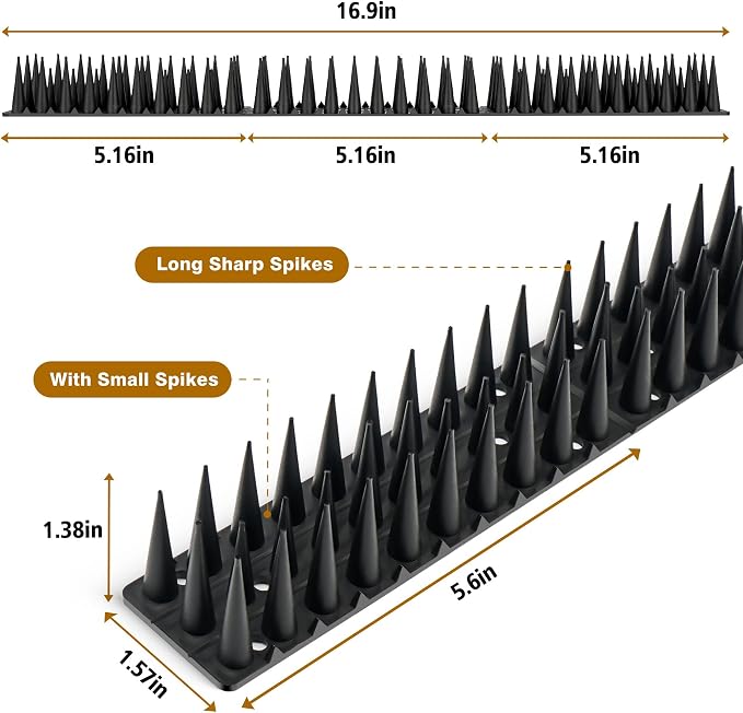 Bird Spikes 30 Packs Outdoor Cat and Bird Deterrent Spikes, Defender Spikes - Keep Pigeon, Cat & More Birds Away from Fences and Roof, Anti Theft Climb Strips (2023 Upgraded | 42.3 feet)