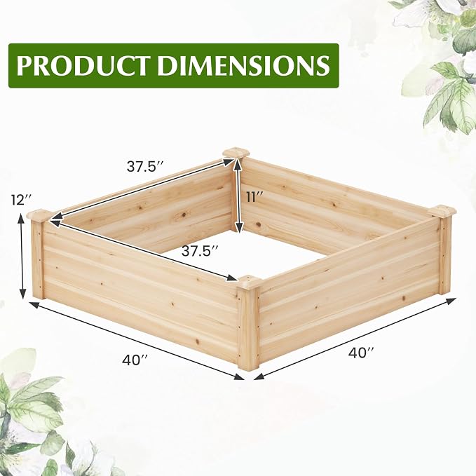 Giantex Raised Garden Bed, Wood Planter Box, Outdoor Square Garden Bed for Vegetable Flower Herb Succulent, 40" Lx40 Wx12 H, Easy Assembly