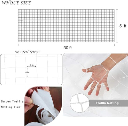 BaseGoal All-Weather Trellis Netting Mesh Plant Garden Vine Growing Flexible String Net (6" Mesh ployester, 5' Wx 30'L)