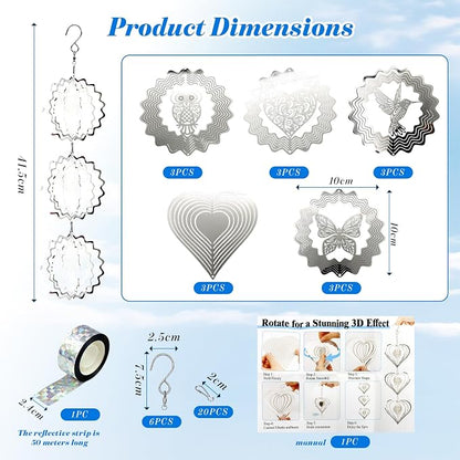ZYNERY 15PCS Bird Deterrents for Outside Patio, Pigeon Deterrents for Outside, 3D Reflection Effectcaring Away Bird Repellent Devices Outdoor, Garden Wind Spinners Outdoor Decor, Yard Decorations