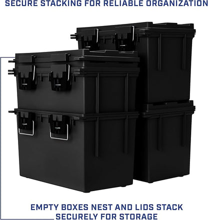 Sheffield XL Ammo Box Made in USA, Stackable Lockable Ammo Storage Box | 4 Pack Lockable Storage Box, Water and Dust Resistant Dry Box, Secures Hunting Gear, Gun Accessories, Supplies, and Bullets