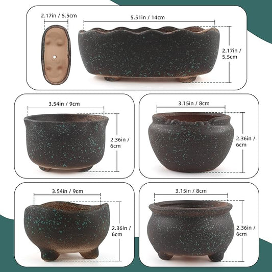 Retro Ceramic Succulent Garden Pots Small Plant Planter Container with Drainage Set of 5 for Home Office Decor