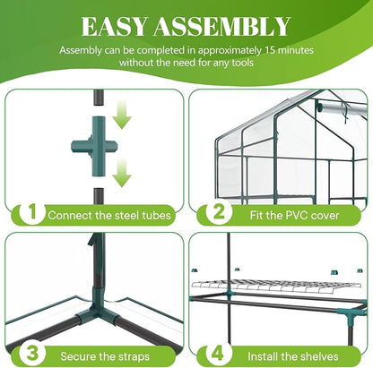 OLIXIS Outdoor Greenhouse, Walk-in Greenhouse with 2 Tier 8 Plant Shelves, Durable PVC Cover, 56"x56"x77" Portable Greenhouses for Outdoor Garden, Patio, Porch, Backyard Green Houses, Clear