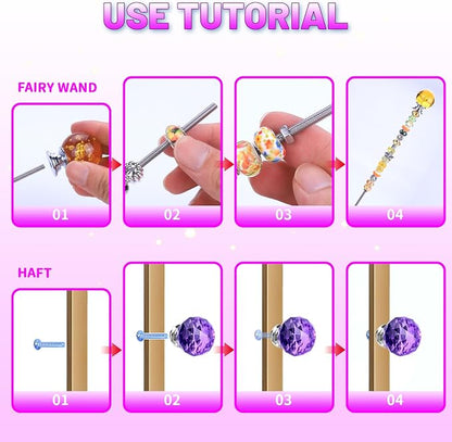 AIPRIDY DIY Crystal Beaded Fairy Wand Garden Stakes Kit, Colorful Decorative Wands with Assembly Guide, 12 or 10 Inch Threaded Rods,Outdoor Garden Decoration Set (252, Rainbow+Fairy Tale Top)