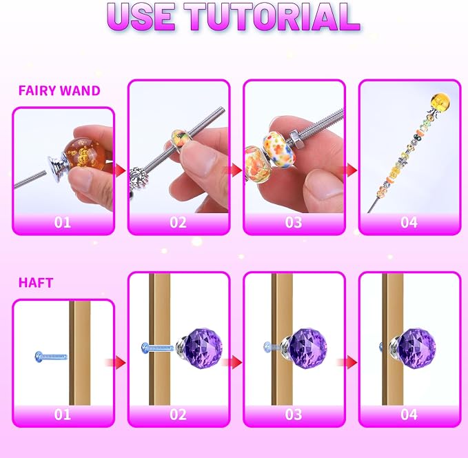 AIPRIDY DIY Crystal Beaded Fairy Wand Garden Stakes Kit, Colorful Decorative Wands with Assembly Guide, 12 or 10 Inch Threaded Rods,Outdoor Garden Decoration Set (238, Rainbow+Inner BubbleTop)