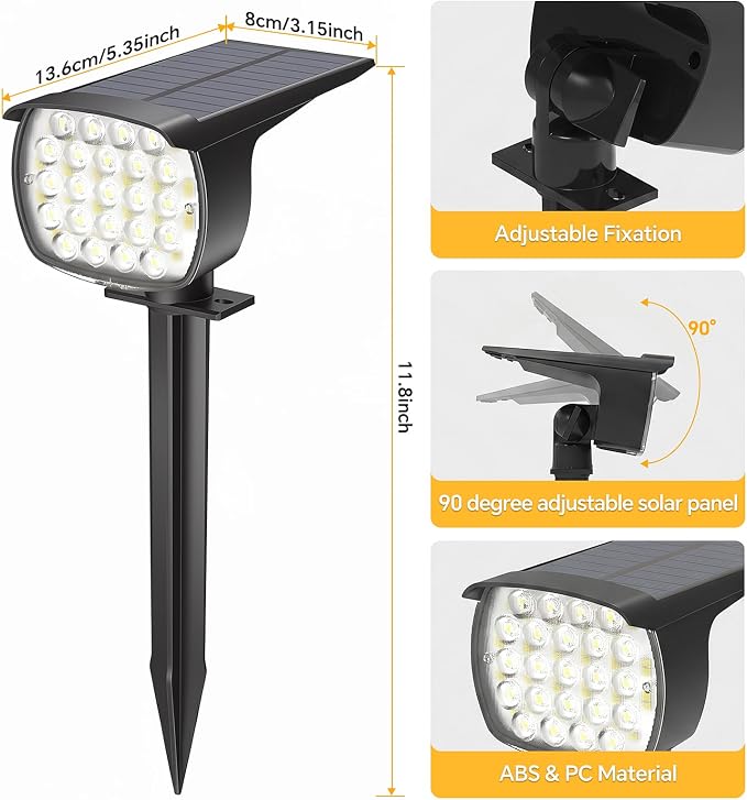 Solar Spot Lights Outdoor, 4 Pack 58 LED Solar Landscape Spotlights, Auto On/Off 3 Lighting Modes, 2-in-1 IP65 Waterproof Solar Landscape Lights for Yard Garden Pathway Tree