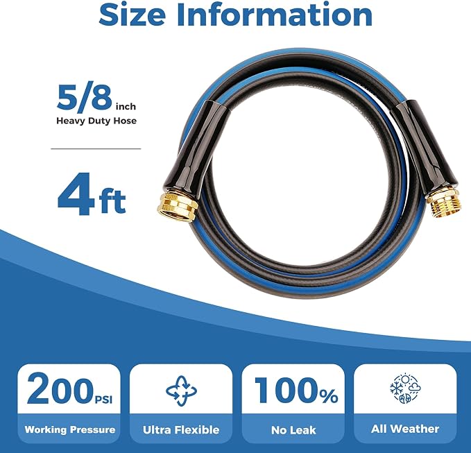 SheeChung Short Garden Hose 4ft x 5/8",Water Hose for Hose Reel Faucet,Heavy Duty Small Garden Hoses,Flexible Leader Hose with Male to Female Fittings,3/4"GHT