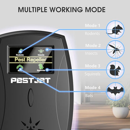 Smart Ultrasonic Pest Repeller with LCD Display – Indoor Outdoor Use – Electromagnetic Pest Control Device for Mice, Rats, Bats, Squirrels