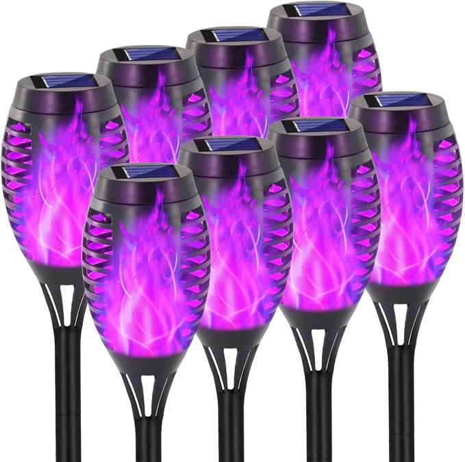 EOYIZW Solar Outdoor Lights, 8 Pack Purple Halloween Decorations Outdoor, Waterproof Mini LED Solar Torches for Outside Light for Halloween Garden Yard Porch Lawn Decor