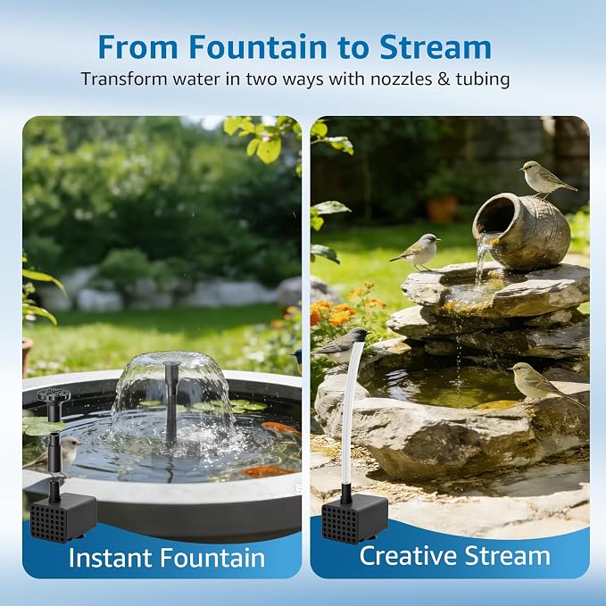 Solar Fountain Pump for Bird Bath, 5.5W Solar Pond Pump with 9.8ft Power Cord, 5 Spray Modes & 4ft Hose, Dry-Run Protection Solar Water Pump for Small Pond Fish Tank Garden Water Features