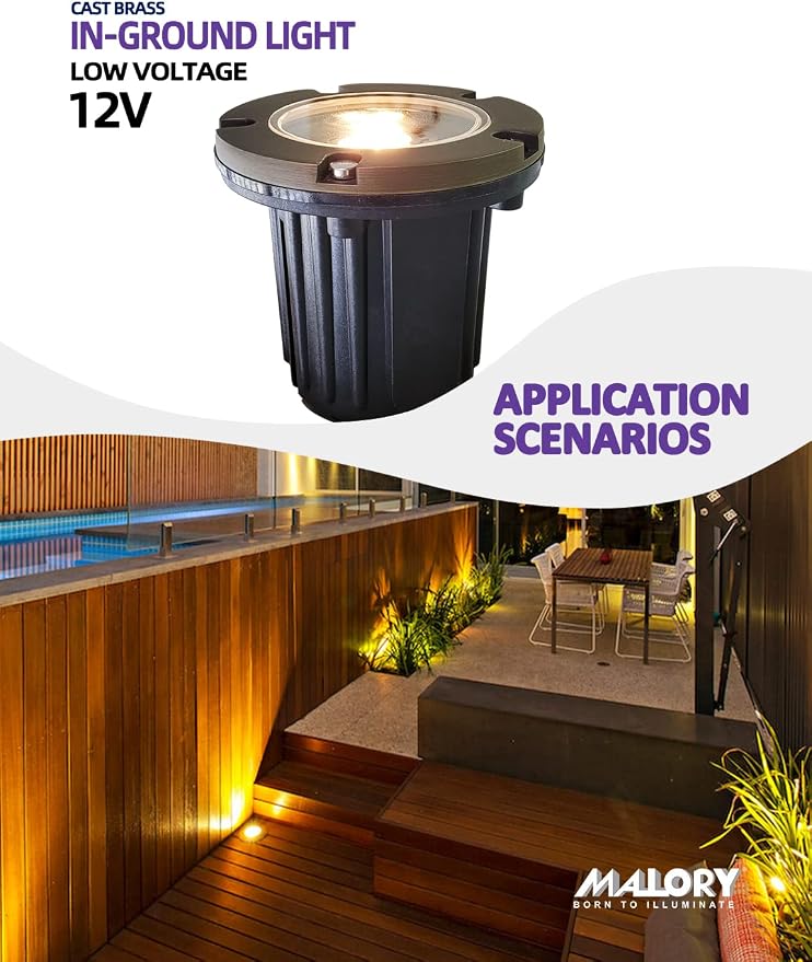 MALORY Low Voltage Landscape Lights, (φ126 mm) Brass Top Cover 12V Outdoor In Ground Lights, LED Well Lighting for Pathway, Driveway, Deck Step and Garden 1 Pack with MR16 Bulb (Flat Top)