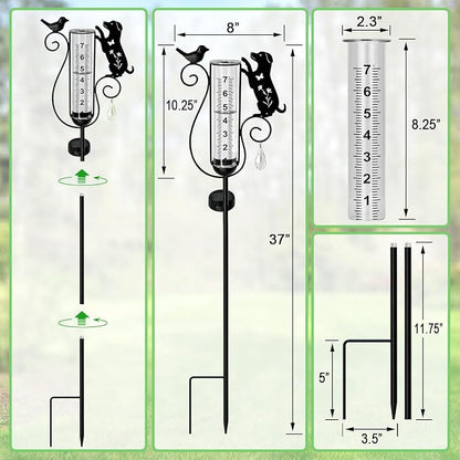 Solar Dog Bird Garden Stake, Outdoor Rain Gauge for Yard Lawn Pathway Decor