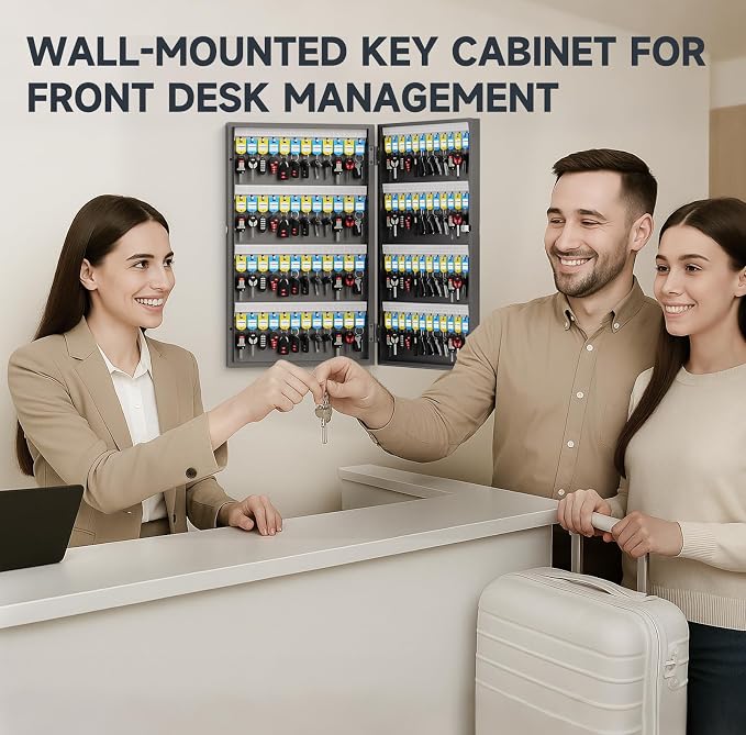 WeHere 96 Key Lock Box, Key Cabinet with Key Management App (Track Key Borrow/Return), 3-Digit Combination Lock & Backup Key, Key Organizer Lockbox for Office, Rental, Property