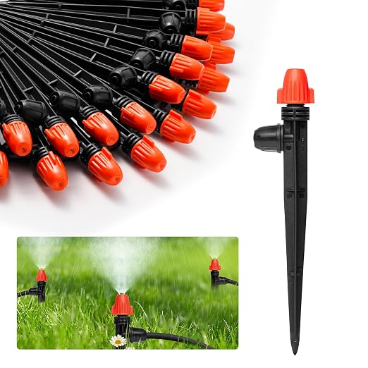 360° Adjustable Drip Spray Emitters for 1/4" Tubing, 30pcs | Drip Sprinkler Heads for Lock Barb Parts, with Stake, Drip Irrigation System