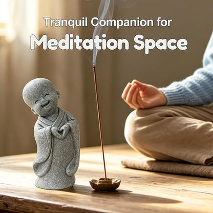 Happy Little Monk Statue, Smiling Buddha Figurine | Zen Garden Spiritual Decor, For Home Office Desk, Yoga Studio, Tea Room, Feng Shui Blessing Ornament