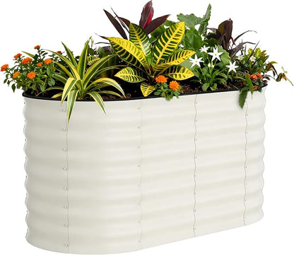 Garvee 4x2x2ft Galvanized Raised Garden Bed, Oval Metal Planter Box with Anti-Cut Safety Edges, 119 Gallons Rust-Resistant Deep Root Planter for Outdoor Vegetables, Flowers, Herbs, Beige