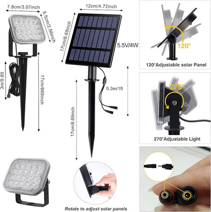 Solar Spot Lights Outdoor, 20 LED IP65 Waterproof Solar Landscape Spotlights, Dusk-to-Dawn 3000K Warm White Outdoor Spot Light Lighting for Yard Garden Driveway Porch Walkway, 4-in-1