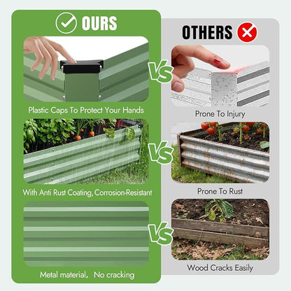 INNO STAGE Galvanized Raised Garden Bed Kits, 8x2x1ft Metal Raised Garden Beds Outdoor, Large Steel Raised Planter Bed with Gloves for Vegetables & Flowers Patio Ground Planter Box(Olive Green, 2PCS)